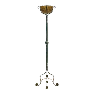 Vintage Boho Twisted Wrought Iron and Patinated Pen Shell Floor Lamp