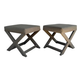 Pair of Contemporary Custom Upholstered Billy Baldwin Style Parson X-Benches For Sale