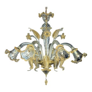 Luxury Venetian Floreal Gold-Leaf Murano Glass Chandelier — Hand-Blown For Sale