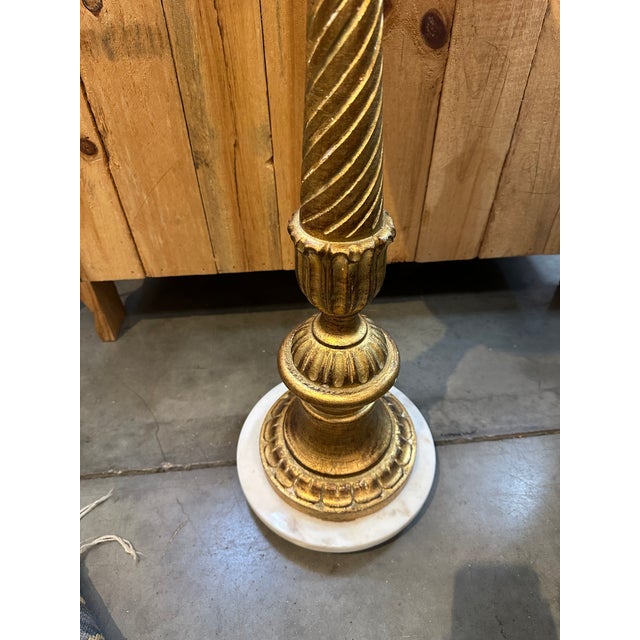 Beautiful gilt wood pedestal with marble base and top. In beautiful condition. One little chip off the pedestal. Please...