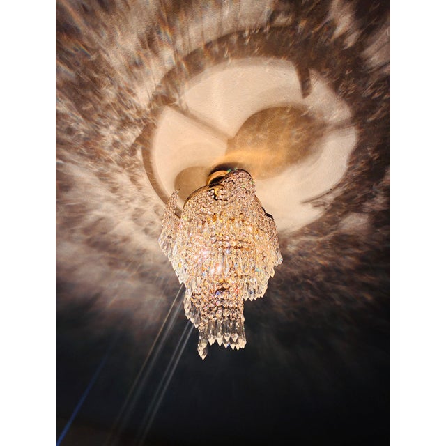 1960s French Style Custom Designed Crystal Waterfall Flush Mount Chandelier – 1 Light For Sale - Image 18 of 18
