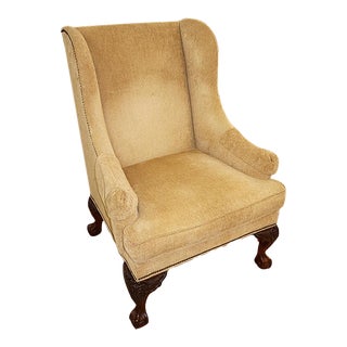 Ralph Lauren Tan Fabric With Brass Tack Upholstery Fireside Lounge Chair For Sale