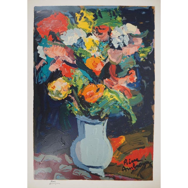 Pierre AMBROGIANI (1907-1985) Colorful bouquet Original woodcut Signed in the plate and signed with the artist's stamp in...