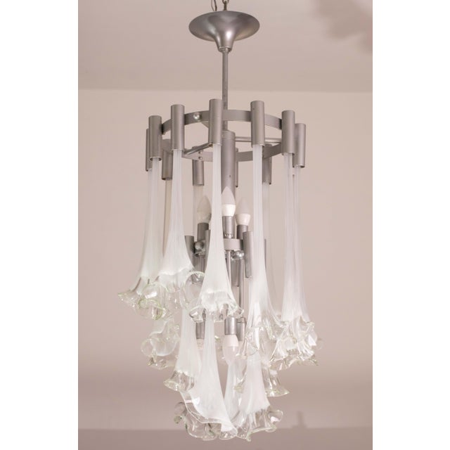 Metal Murano Glass White Chandelier “Calle” by Venini, 1970 For Sale - Image 7 of 12
