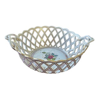 Chinese Porcelain Openwork Basket with Bouquet and Handles from Herend, 1960s For Sale