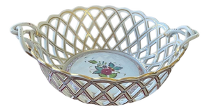 Chinese Porcelain Openwork Basket with Bouquet and Handles from Herend, 1960s