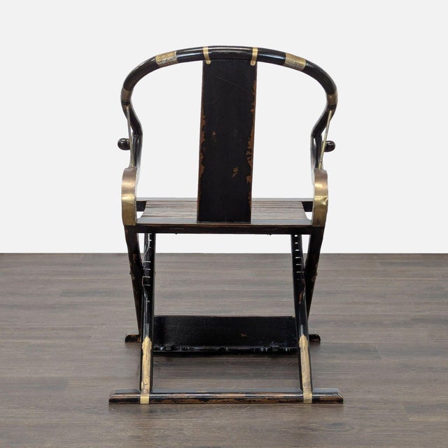 2000 - 2009 Chinese Folding Horseshoe Prayer Lounge Chair With Red and Gold Accents For Sale - Image 5 of 8