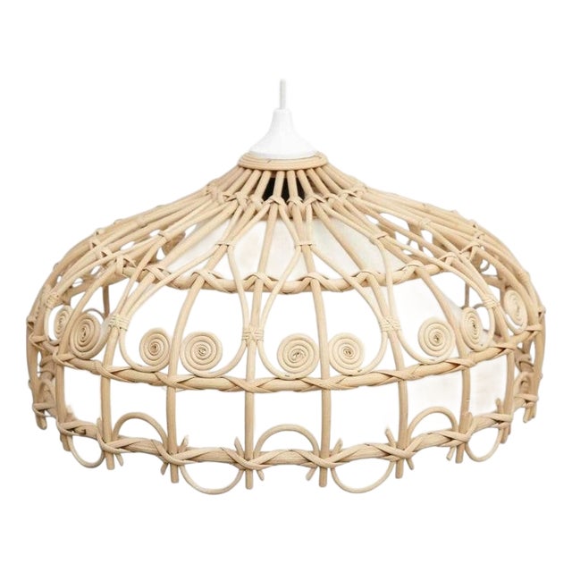 Rustic Traditional Rattan Ceiling Lamp, 1980 For Sale