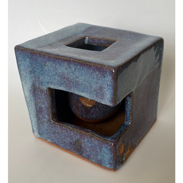 Blue Artisan Ceramic Sculpture "Ball Cubed" For Sale In Palm Springs - Image 6 of 8