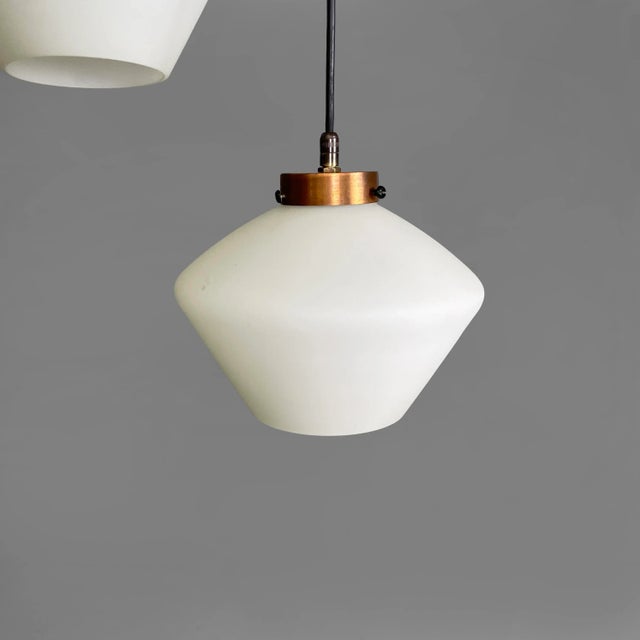 1950s Mid-Century Modern Italian Glass and Black Metal Three-Light Chandelier, 1950s For Sale - Image 5 of 18