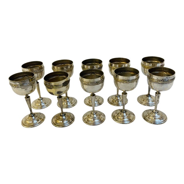 Vintage French Silver-Plated Liqueur Cups, 1920s, Set of 10 For Sale