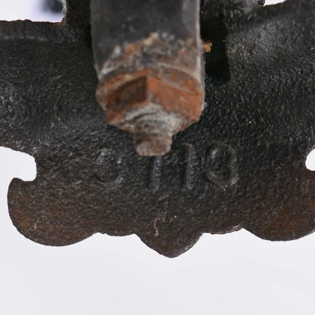 Brown Pair of Fire Dogs Andirons With Hammered Texture and Cannonball Crown For Sale - Image 8 of 8