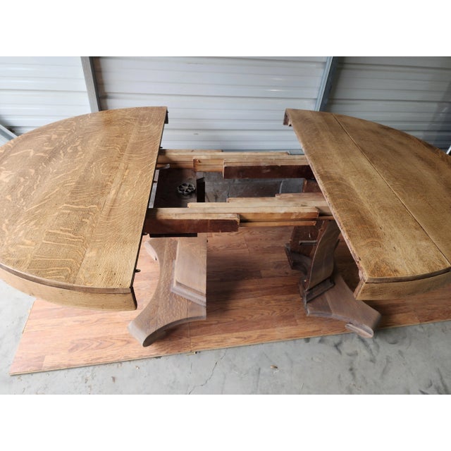 Antique Hoffmann & Co. Expanding Oak Pedestal Dining Table – Early 1900s For Sale - Image 9 of 13