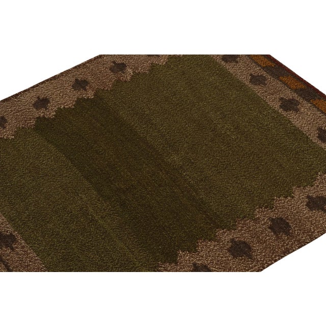 Rug & Kilim 1980s Vintage Sofreh Kilim Rug in Green Striae With Beige-Brown Border For Sale - Image 4 of 7