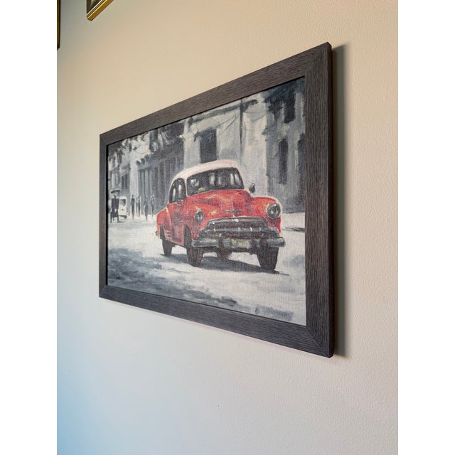 Modern Impressionist Havana Cuba Street Scene Oil on Canvas Painting With Red Classic Car, Signed For Sale - Image 4 of 11