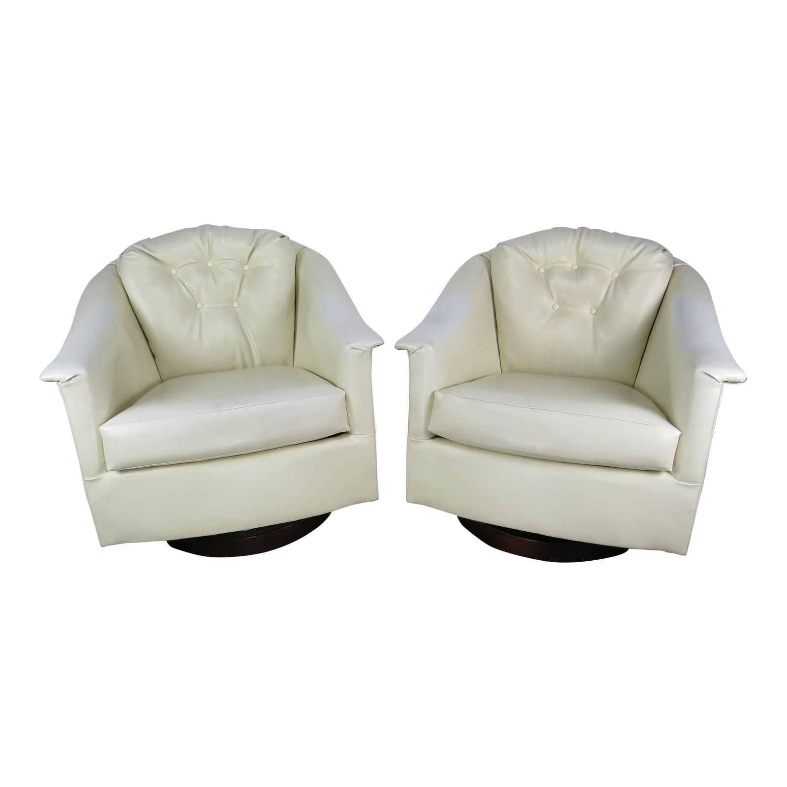 1970s Mid-Century Modern White Vinyl Swivel Chairs - a Pair | Chairish