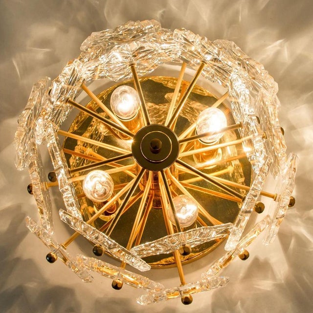 Glass & Brass Floral Two Tier Flush Mount by Egon Hillebrand for Hille, Germany, 1970s For Sale - Image 10 of 15