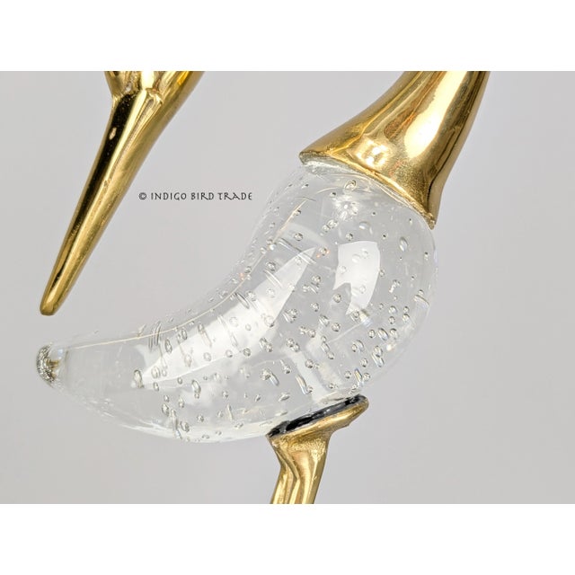 Large Vintage Solid Brass and Bubble Glass Heron Statue For Sale - Image 4 of 7