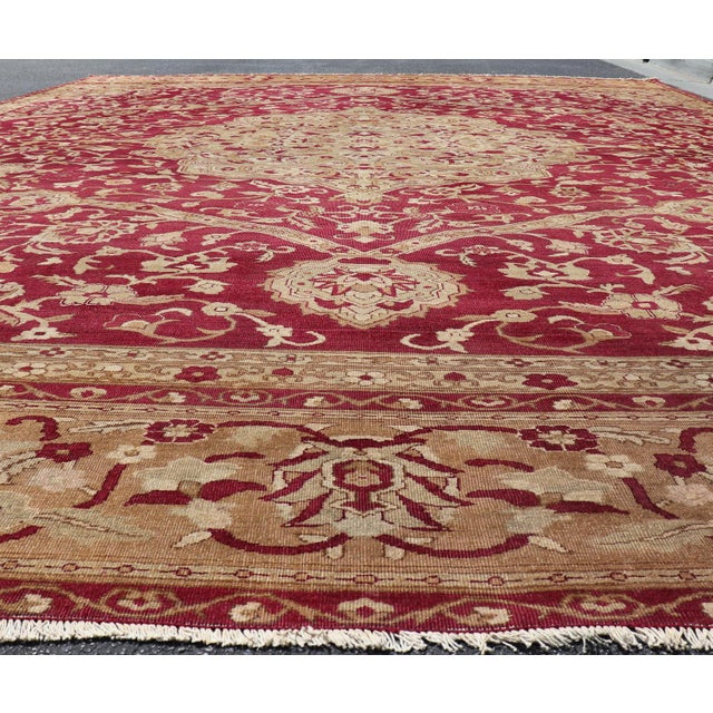 Large Antique Agra Carpet With Floral Design in Tones of Red and Taupe For Sale - Image 9 of 17