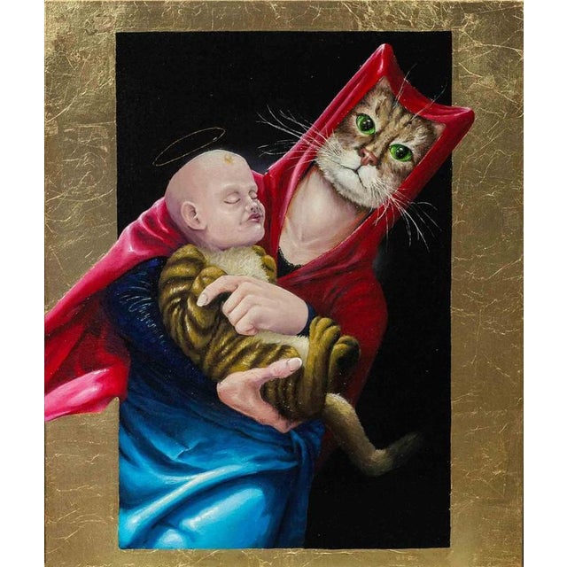 This beautiful original artwork Bastet was realized by the Italian artist EMPHI in 2021. Oil paint and golden leaf on...