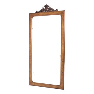 Wall Mirror with Warm Wooden Frame and Carved Crest, 1920s For Sale