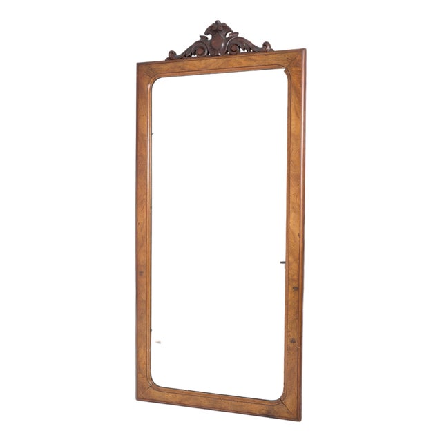 Wall Mirror with Warm Wooden Frame and Carved Crest, 1920s For Sale