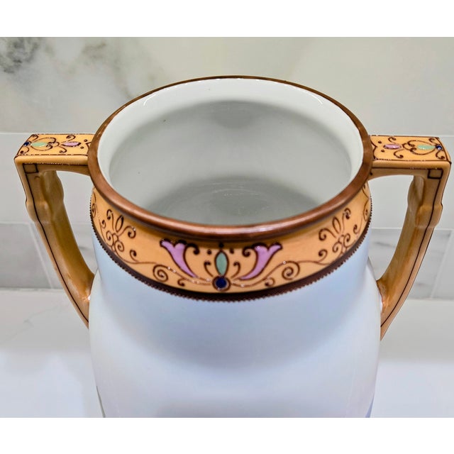 Yellow Antique Art Nouveau Hand-Painted Nippon Morimura Daisy Landscape Vase For Sale - Image 8 of 15