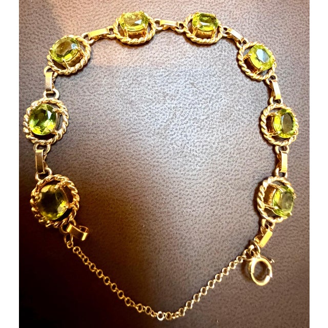 Contemporary 8 Carat Genuine Natural Peridot Tennis Bracelet 14 Karat Yellow Gold 14.7 Grams For Sale - Image 3 of 18