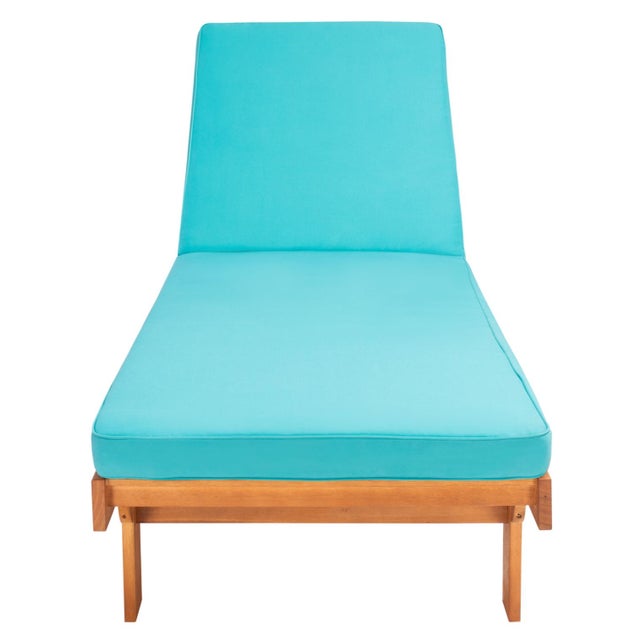 Newport Chaise Lounge Chair with Side Table, Natural/Aqua Cushion For Sale - Image 12 of 13