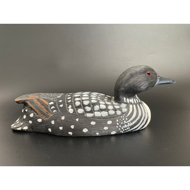 Detailed Hand Carved and Painted Common Loon Duck Decoy For Sale - Image 4 of 12