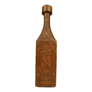 Mid 20th Century Tall Embossed Leather Wrapped Triangle Shape Bottle Decanter With Stopper