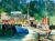 Beautiful watercolor landscape of boats along the wharf by Henry Hank Volle (American, 20th Century). Presented in a...