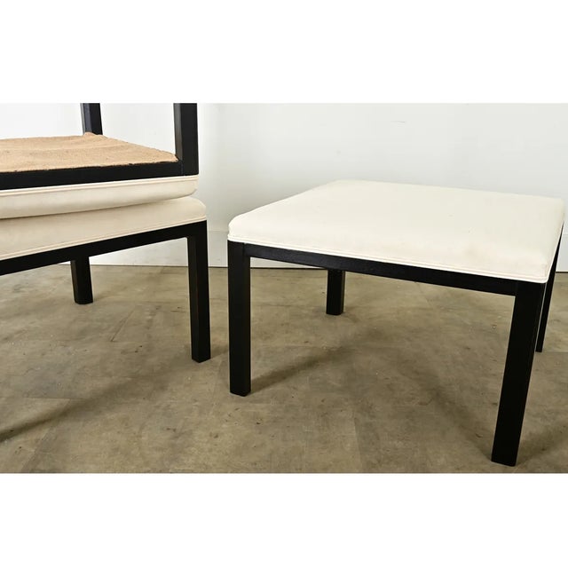 French Art Deco Ebonized & Upholstered Square Bench-Ottoman For Sale - Image 12 of 12