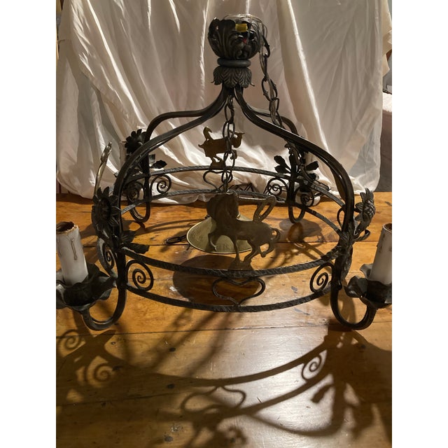 Early 20th Century European French/English Country Style Iron Chandelier With Brass Animals For Sale - Image 10 of 12