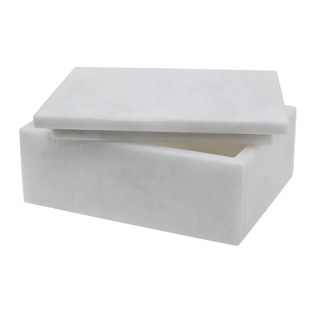 A Asteria Collection Pearl White Marble 5" Rectangular Keepsake Box.