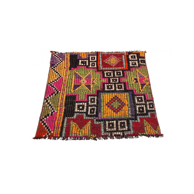 Handwoven Vintage decorative mini wool rug fragment. Approximatelly 45-55 years old. In very good condition. Rare find,...