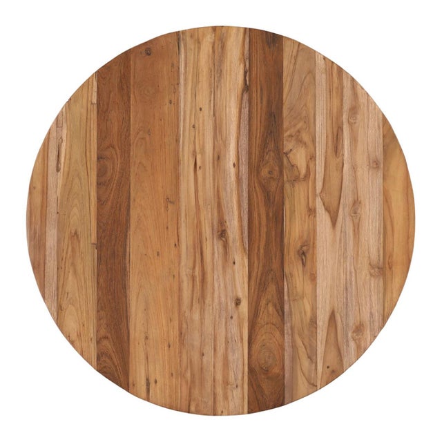 Round hand crafted solid salvaged teak wood counter table. Great for outdoor or indoor use. Each varies in natural wood...
