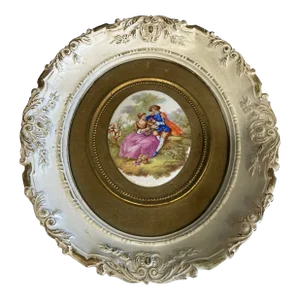 1930s B&s Creations Framed Victorian Courting Scene With Ornate Round Frame