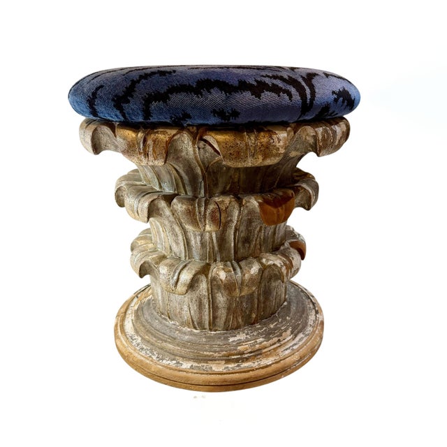Mid 20th Century Italian Hand Carved Wood Ottoman With Scalamandré Tiger Velvet Upholstery For Sale In Tampa - Image 6 of 9