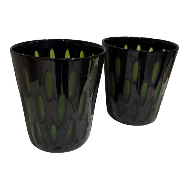 1960s Murano Vases Cased Glass Black & Green Italy For Sale