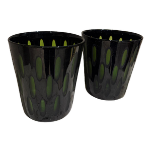 1960s Murano Vases Cased Glass Black & Green Italy