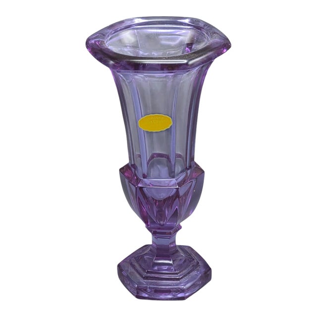 Vintage German Alexandrite Lead Crystal Fluted Trumpet Vase For Sale