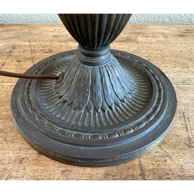 Antique Neoclassical Table Lamp White Slag Glass Shade Bradley Hubbard Tiffany Style For Sale - Image 11 of 12