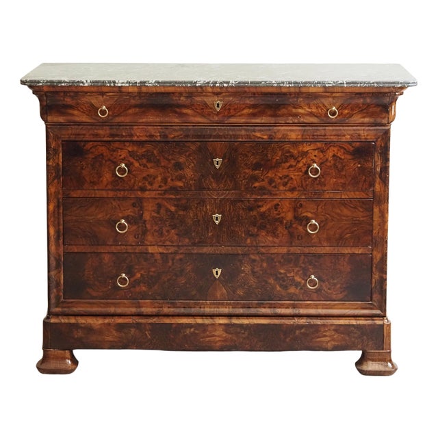 Louis-Philippe Walnut Chest of Drawers with Marble Top, 1850s For Sale