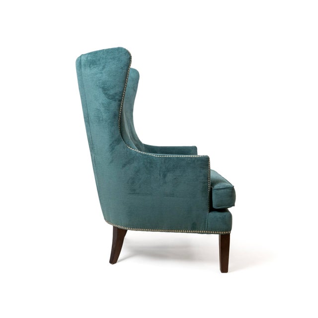 1990s Wing Back Accent Chair With Nailheads & Custom Fabric Upgrade For Sale In New York - Image 6 of 9