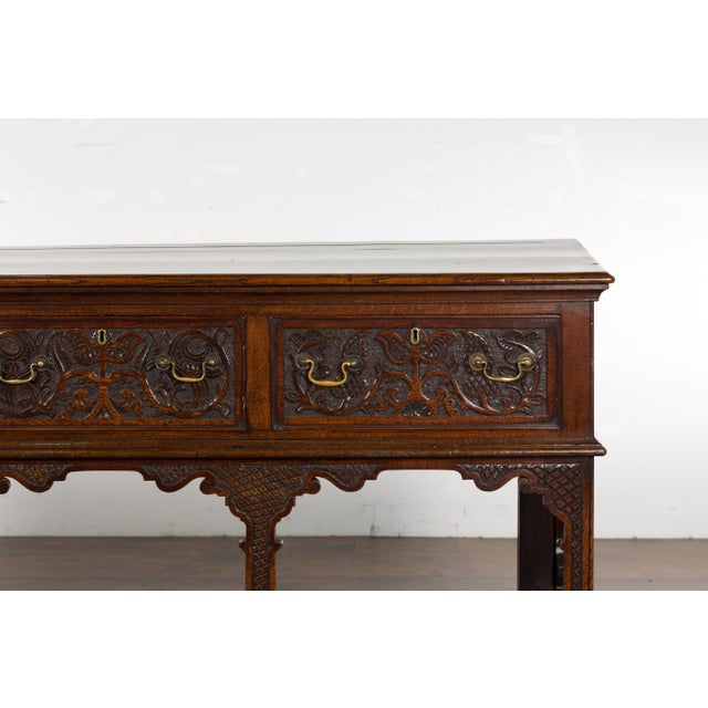Brown English 19th Century Oak Sideboard with Three Low-Relief Carved Drawers For Sale - Image 8 of 12