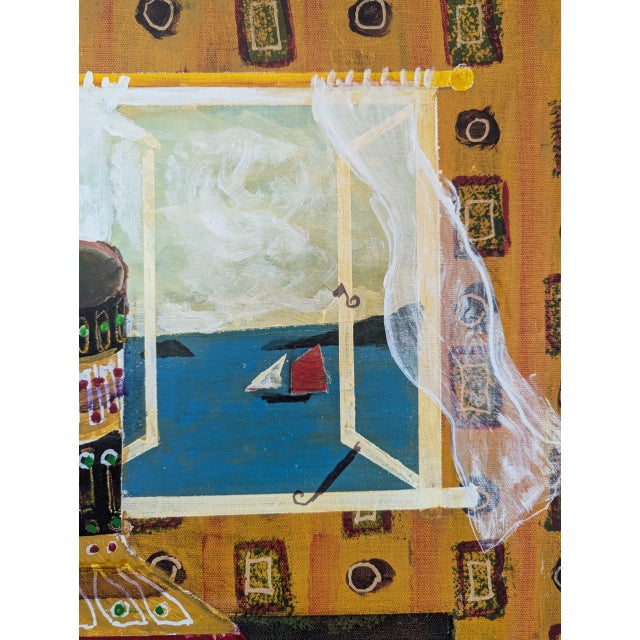 Textile 2012 Contemporary 'Patterned Vase' Naïve Style Still Life Oil Painting, Unframed For Sale - Image 7 of 9