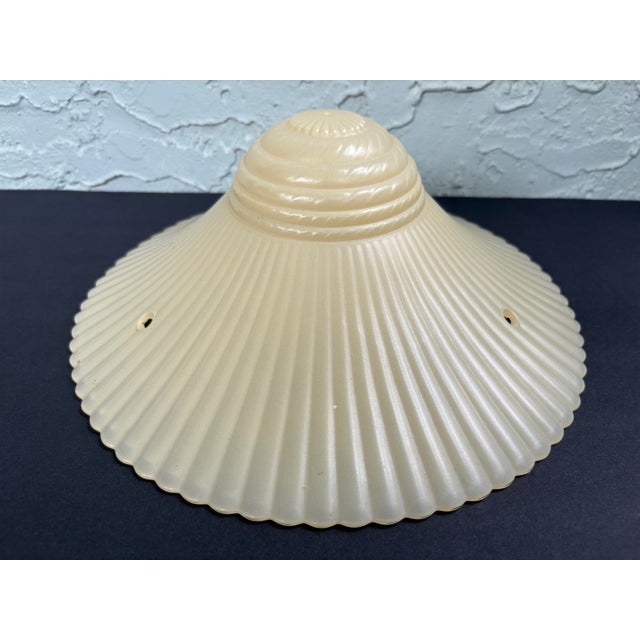 Vintage Art Deco Ivory Opalescent Ribbed Glass Pendant Light Shades, Three-Chain Ceiling Fixture Shades - a Pair For Sale In Orlando - Image 6 of 12