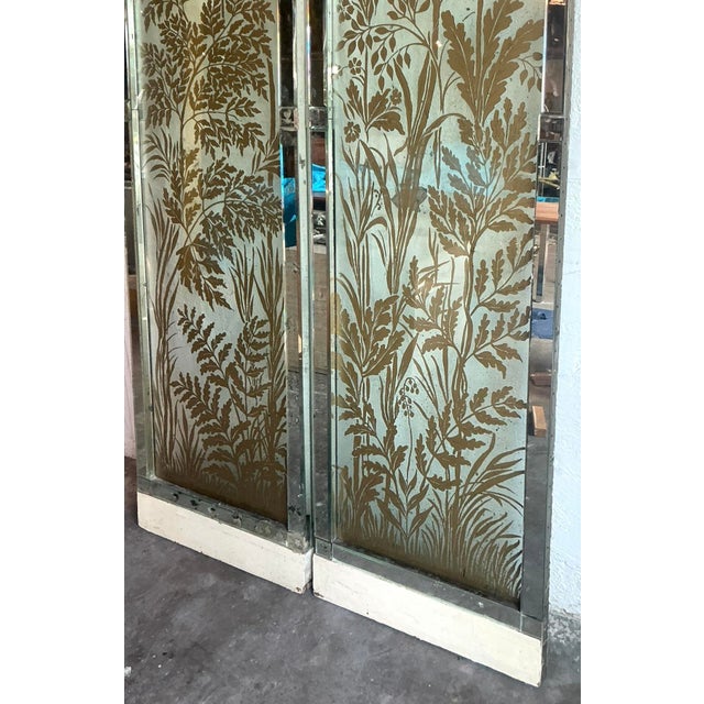 Wood Vintage Regency Original Mizner Floral Glass Architectural Panels - A Pair For Sale - Image 7 of 12
