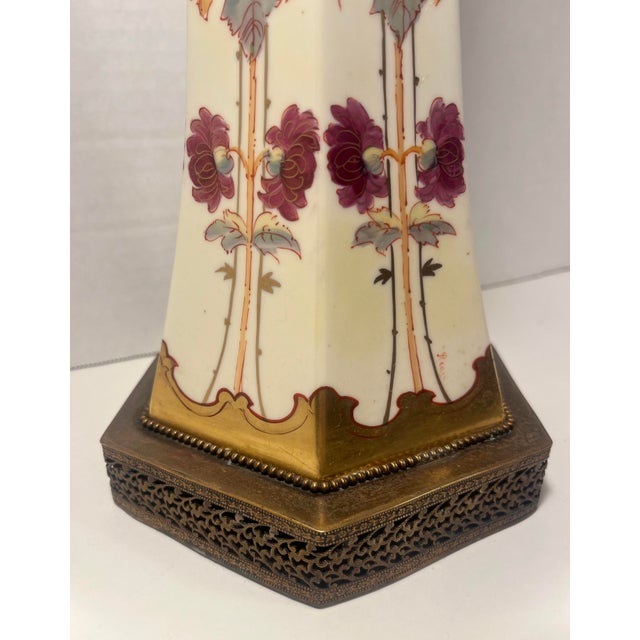 Art Deco Circa 1905-1910 Antique Pickard Hand-Painted Porcelain Table Lamp by Max Klipphahn For Sale - Image 3 of 12